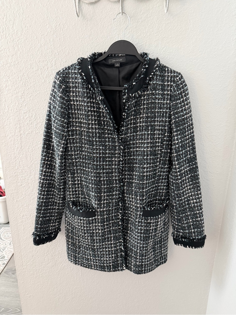 Ann Taylor Black and White Tweed Blazer Jacket